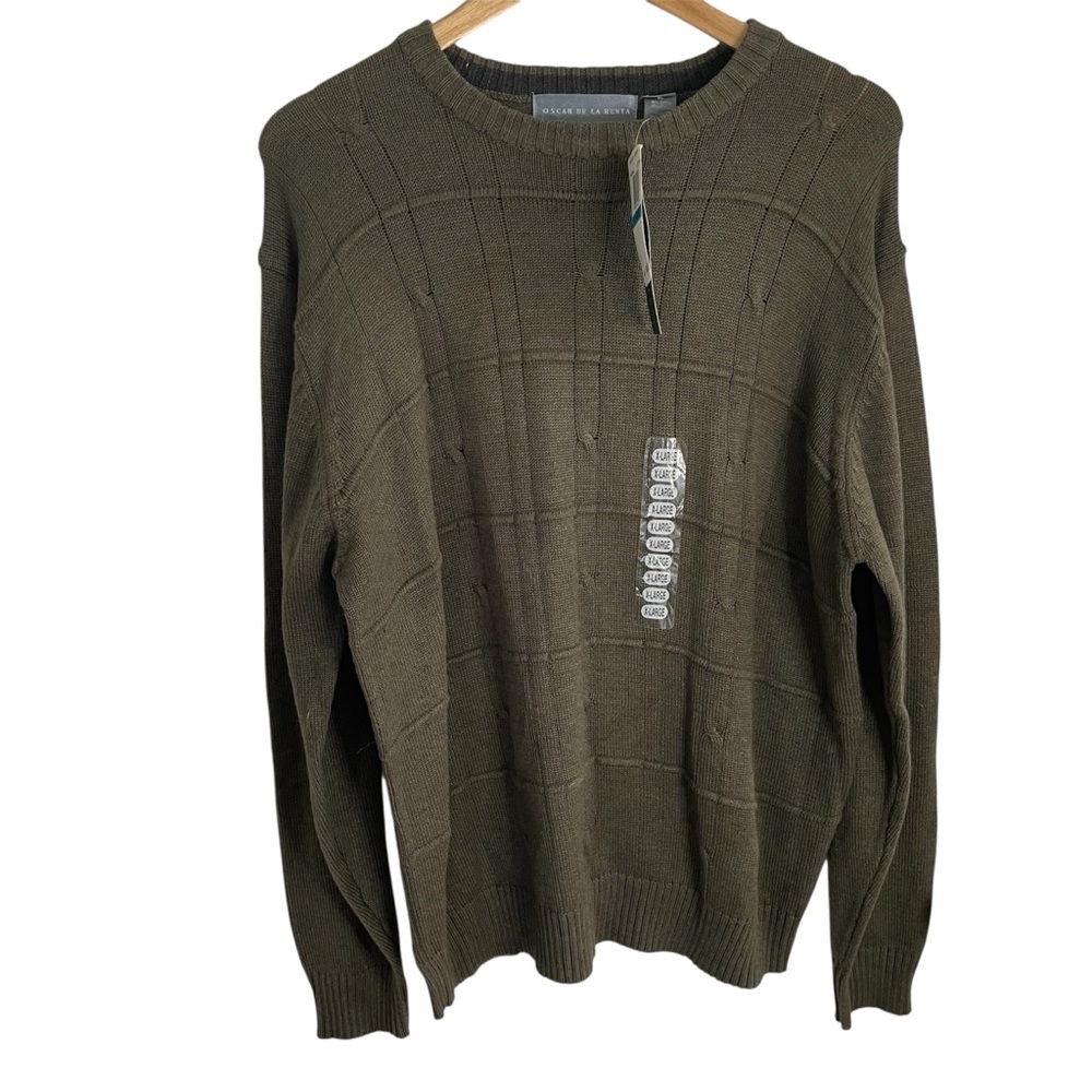 NEW Oscar de la Renta Men's Olive Green Crewneck Sweater Size XL